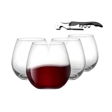 Imagem de 4 taças de vinho sem alça (com abridor de garrafa incluído), 500 ml, adequadas para uso com sucos e vinhos, perfeitas para famílias, bares, festas e como presentes, podem ser lavadas na máquina de