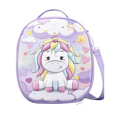 Imagem de HAWEEK Lancheira com alça de ombro ajustável, lancheira isolada infantil para creche e escola, forro resistente à água (unicórnio-roxo)