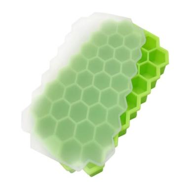 Imagem de Bandejas de gelo para cubos de gelo com tampa, formas de sorvete de silicone fáceis de remover com tampas removíveis, 37 hexagonais, cada um faz cubos de gelo para bebidas geladas, uísque, coquetéis