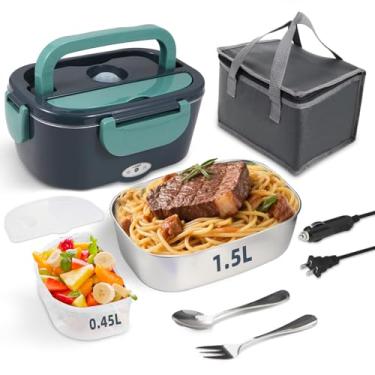 Imagem de SEVENMEET Lancheira elétrica, aquecedor de alimentos, lancheira aquecida de 60 W para adultos, lancheira portátil de 1,5 L, aquecedor de alimentos para carro, caminhão, trabalho, viagens, 12/24V/110