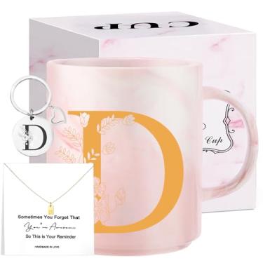 Imagem de Presentes de Natal com monograma para mulheres, caneca de chá de cerâmica inicial de 325 ml com colar, presente de aniversário exclusivo para sua esposa, professora, amiga, mãe, D