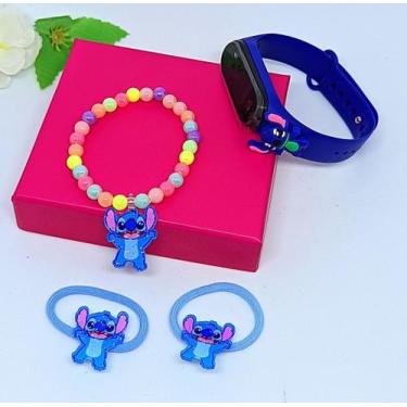 Imagem de Relógio Led Personagens Disney Lilo Angel e Stitch + Kit Par Xuxinhas 