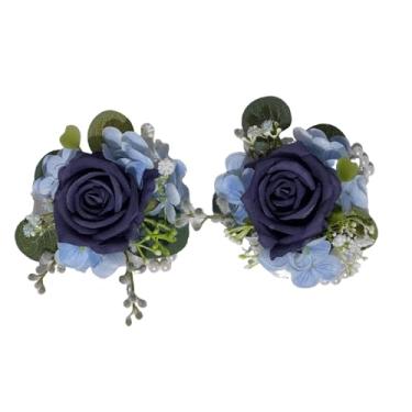 Imagem de JoyKnotique Conjunto de 2 peças de corpete rosa azul marinho e flor na lapela para decoração de formatura e acessórios de casamento, decoração de terno de festa
