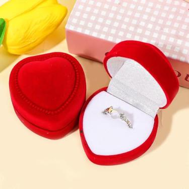 Imagem de Caixa de anel de coração vermelho flocagem colar brinco caixa de presente de dia dos namorados organizador de joias (1 peça - caixa de anel nº 04)