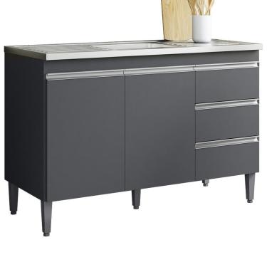 Imagem de Balcão Pia Sem Tampo 2 Portas 3 Gavetas 116 Cm Andreia Cinza Reajl Moveis