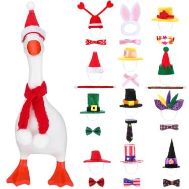 Imagem de Reginary 12 Set Funny Desk Goose Outfits 7 Inch Mini Knitting Hats & Scarves Seasonal Holiday Goose Outfits Clothes Costume Adjustable Knit Hat for Halloween Christmas Easter Decoration