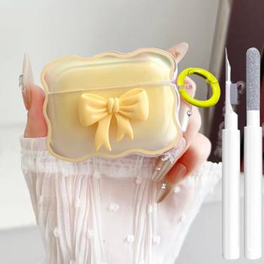Imagem de Linda capa transparente para AirPods Pro 2/1 geração, design de laço 3D, macio, TPU macio, à prova de choque, Kawaii, Apple iPod Pro, 2ª/1ª geração, com caneta de limpeza e chaveiro, meninas e
