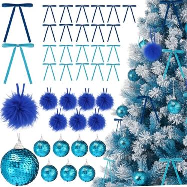 Imagem de Poen 64 peças de enfeites de Natal, 16 bolas de Natal e 48 laços de árvore de veludo, enfeites de bola de Natal de 6,9 cm, laço de guirlanda vintage para festa de Natal, árvore e suprimentos