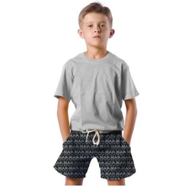 Imagem de Shorts Infantil Bermuda Calção Praia Verão Mão Gestos Branco Neon 537 
