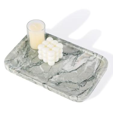 Imagem de Karibiber Bandeja de penteadeira, bancada de banheiro de mármore, organizador de cômoda decorativo, pedra verde para armazenamento de joias de perfume para pia de cozinha (verde claro)