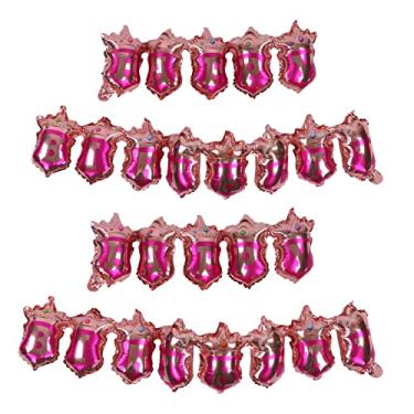 Imagem de Balões de feliz aniversário, coroa brilhante, folha de alumínio, balão redondo, bandeira, decorações para festa, teto de parede, decoração interna e externa, 4 pacotes (Rósea)