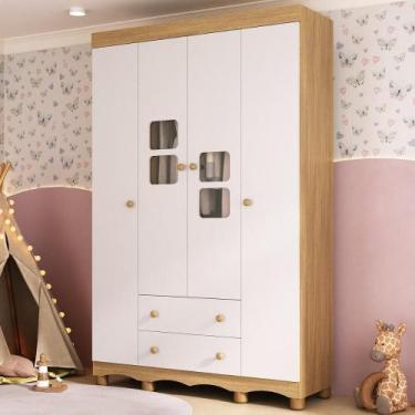 Imagem de Guarda-roupa Infantil 122cm com Vidro 4 Portas e 2 Gavetas Luna Multim