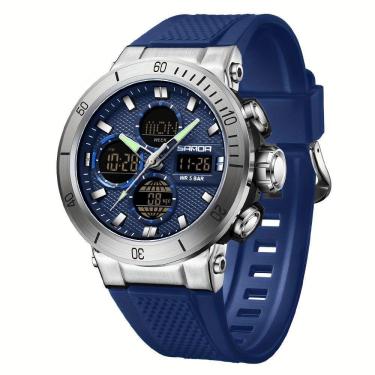 Imagem de Relógio De Pulso Esportivo Masculino De Moda Com Display Duplo, Alarme Azul