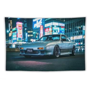 Imagem de HouLaiZhe Tapeçaria de carro japonesa clássica S13 Jdm carro esportes pendurar na parede quarto decoração de casa tapeçarias estética piquenique decoração de parede arte de parede para dormitório sala