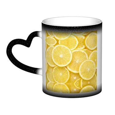 Imagem de Caneca de café divertida de limão amarelo, copo de cerâmica com mudança de cor sensível ao calor 12 Oz, para café/chá/leite/cacau, para adolescente/aniversário/festival/presentes