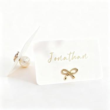 Imagem de Porta-cartões Place Titular etiquetas de alimentos para festa cartões de nome para mesa etiquetas de sobremesa suporte miniatura (laço, 24 peças)