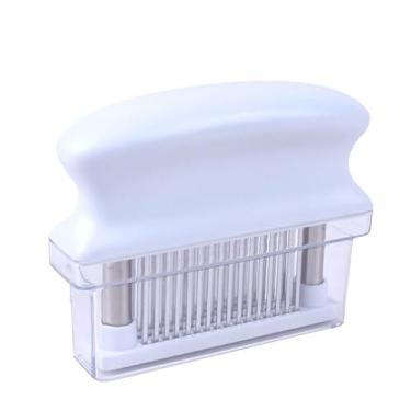 Imagem de Amaciador de carne com 48 lâminas de agulha ultra afiadas de aço inoxidável, máquina de cozinha resistente para amaciar carne, peru, frango, bife, vitela, porco, peixe, etc. (branco)