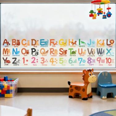 Imagem de Peacoblue Adesivo adesivo adesivo de janela estática dupla face para janelas de carro de vidro grandes, 1 folha de desenho animado animais e alfabeto inglês 120 cm x 30 cm decalque de janela à prova