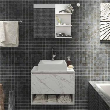 Imagem de Gabinete de Banheiro com Pia e Espelho Prateleira Mármore Branco - Tec