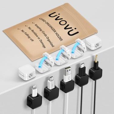 Imagem de UivoviU Pacote com 10 clipes magnéticos organizadores de cabos para mesa de cabeceira, sob a mesa, cabo adesivo forte, fio de gerenciamento, material de escritório, acessórios para espaço de trabalho
