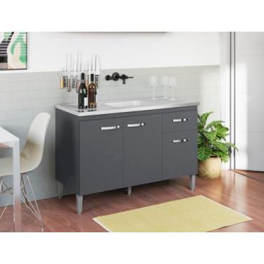Imagem de Balcão Armário de Cozinha Gabriela 120cm Cinza S/Tampo 3 Portas 1 Gaveta