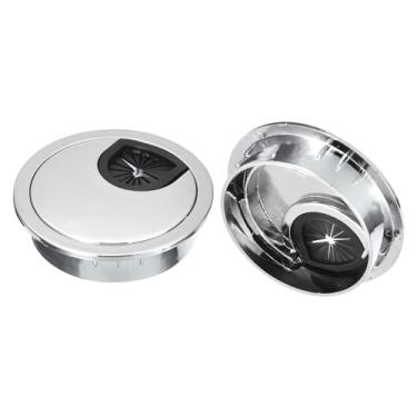 Imagem de Capa para furo de cabo, 2 peças, 2 peças, ABS, cabo de mesa, fio, ilhós, capa para escritório, computador, mesa, organizador de fios, prata