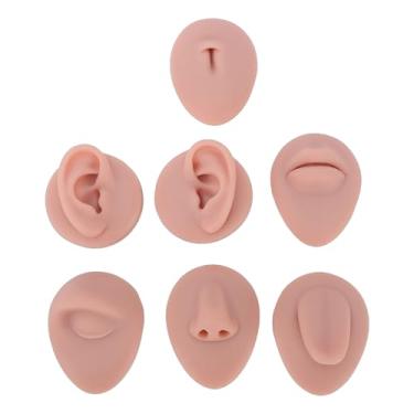 Imagem de TARSHYRY Conjunto de Modelos de Prática de Piercing Corporal de Silicone Macio de 7 Peças, Orelha Flexível, Olho, Nariz, Boca, Língua, Umbigo, Modelos de Simulação para Treinamento, (Pele escura)