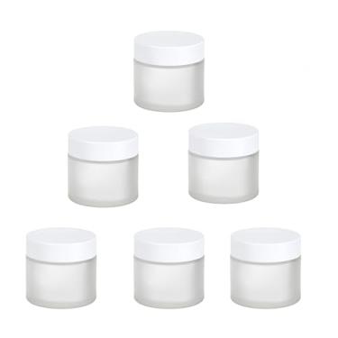 Imagem de 6 frascos de vidro branco fosco de 60 g, 60 g, recipientes vazios redondos recarregáveis, frascos de viagem para cosméticos, manteiga corporal, esfoliantes, creme para o rosto, pomadas, pequeno frasco