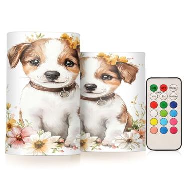 Imagem de Burbuja Cachorro em flor velas sem chama com controle remoto e temporizador, pilar de LED operado por bateria para decoração de festa de Halloween em casa, Natal, conjunto de 2