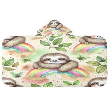 Imagem de Burbuja Toalha de banho com capuz preguiça em arco-íris para crianças, toalha de praia de pelúcia macia absorvente para meninas e meninos 3-10 anos, 61 x 127 cm