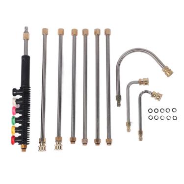 Imagem de Zhjvihx Varinha de Extensão para Lavadora de Pressão, Pólo de 9 Pés Com 6 Pontas de Bico 0 15 25 40 65 Graus, Haste Curva Em Forma de 30 90 U, Conexão Rápida de 1/4 pol., para a Maioria
