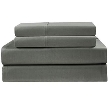 Imagem de COTTON CRAFT Jogo de lençol premium - King Size 400 fios - bolso profundo de algodão super macio - conjunto de 4 peças inclui lençol de cima, lençol com elástico e 2 fronhas - cinza