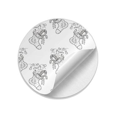 Imagem de Adesivos Redondos Natalinos 25 Unidades Estampa Meia Hand-drawn - Tamanho 85x85cm