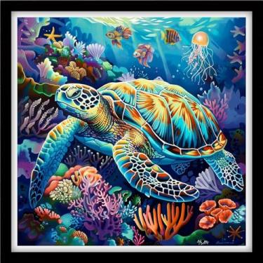 Imagem de DMCVIVR Kits de ponto cruz estampado para iniciantes e adultos, kits de bordado para iniciantes, kit de bordado para adultos, kit cruzado para iniciantes, 11 quilate - o mundo subaquático 45,7 x 45,7