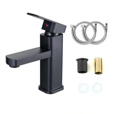 Imagem de Heemli Torneira Banheiro Quadrado de Furo Duplo Moderna Lavatório Lift estilo docol 1/4 de Volta Bica Baixa Cromada Espelhada Lavabo Aço Inox Alto Padrão Fria Preto Fosco Cromada (Preto)