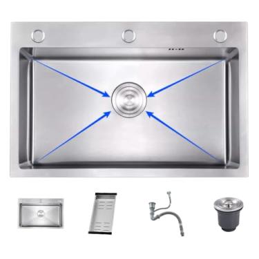Imagem de Pia de Cozinha de Embutir 50x40x21cm em Aço Inoxidável 304, Drenagem Rápida, Bandeja de Drenagem e Sistema Antientupimento (pia)