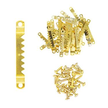 Imagem de Cabides para quadro Sawtooth – Cabides para quadro – Kit de ferramentas para pendurar imagens com parafusos para pintura em tela de madeira da Mandala Crafts 100 conjuntos grandes dourados