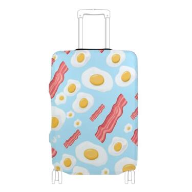 Imagem de Joisal Capa protetora de bagagem com estampas fofas tiras elásticas de ovos bacon azul claro acessórios de mala de viagem, P, serve para capa de 45 a 50 cm, Tiras de ovos, bacon, azul claro, S 18-20
