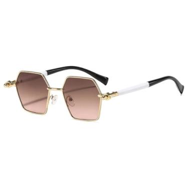 Imagem de Óculos de Sol Femininos Retro Gradientes UV400 de Luxo com Armação em Cores Combinando com a do Homem (Chá)