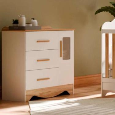 Imagem de Cômoda Peroba Clara Com Sapateira Branco Brilho Amêndoa Cor Branco/amê