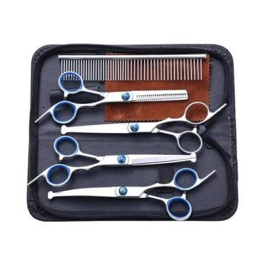 Imagem de Conjunto Profissional De Tesouras Para Cuidado De Cães E Gatos 5 Em 1 