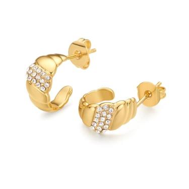 Imagem de FRUMOS Brincos femininos de prata esterlina 925 banhados a ouro 18 quilates com argola hipoalergênica pequena zircônia cúbica, Medium, Metal, Zircônia cúbica