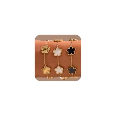 Imagem de UOOANUO Pulseira de trevo de quatro folhas dupla face para mulheres, banhado a ouro 18 K, pulseira de elos de aço inoxidável, joia de pulso, adjustable, Aço inoxidável, Sem Pedra Preciosa