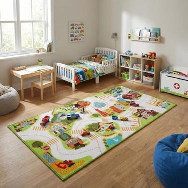 Imagem de saihe Tapete infantil para brincar da cidade, design educacional de mapa da cidade com edifícios e estradas, tapete de aprendizagem interativo, tapete de sala de aula