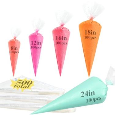 Imagem de Sacos de confeitar, sacos de confeiteiro, sacos de cobertura 500 peças – 5 tamanhos sortidos (20, 30, 40, 40 cm), sacos de confeitaria descartáveis para decoração de bolos, assar e cozinhar