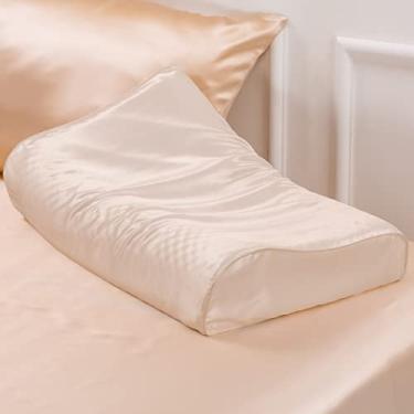Imagem de PROMEED 23 Momme Silk Pillowcase for Memory Foam Pillow, 100% Mulberry Silk Contour Cervical Neck Pillow Case Cover for Hair and Skin (Champagne, King)