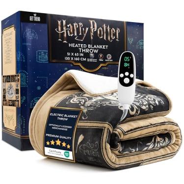 Imagem de Get Trend Cobertor elétrico Harry Potter 130 x 160 cm, tamanho único, macio e luxuoso, cobertor aquecido de lã de ovelha, 9 configurações de calor e temporizador de desligamento automático de 12 horas