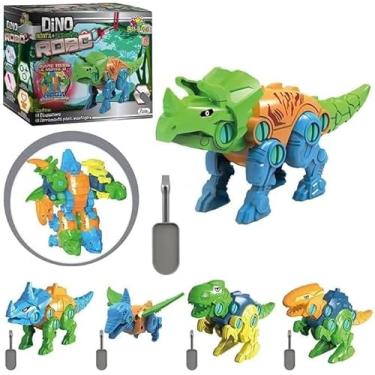 Imagem de Dinossauro Robô Monta e Desmonta, Brinquedo de Construção com Ferramenta, Triceratops Colorido, Verde Azul Laranja