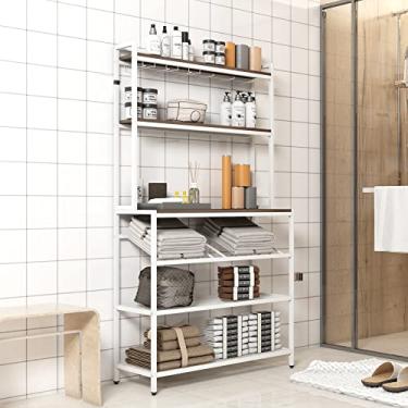 Imagem de Rack de padeiro industrial moderno de 6 níveis, rack de vinho independente com suporte de copo e vidro, suporte de micro-ondas de cozinha com cabana, prateleira de metal para livros e rack de