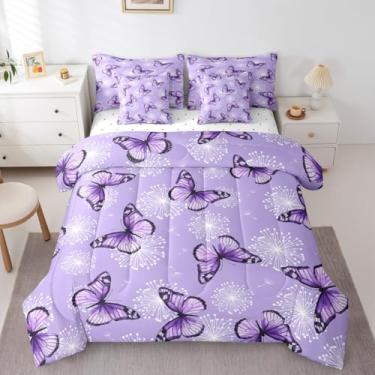 Imagem de Erosebridal Jogo de cama casal com estampa de borboleta, 7 peças, romântico, borboletas, roxas, fogos de artifício, decoração de jardim, lençol de cima, animais voadores